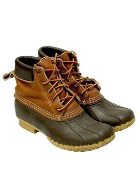 L.L.Bean Duck Boots Womens Size 6 Brown Leather Rubber Waterproof 6"h Ankle Boot